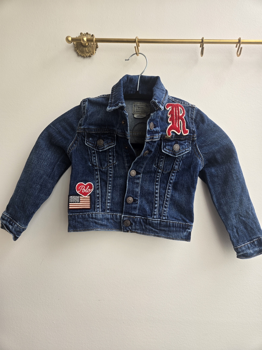 Ralph Lauren Dark Blue Denim Jacket with Red Patch Accents